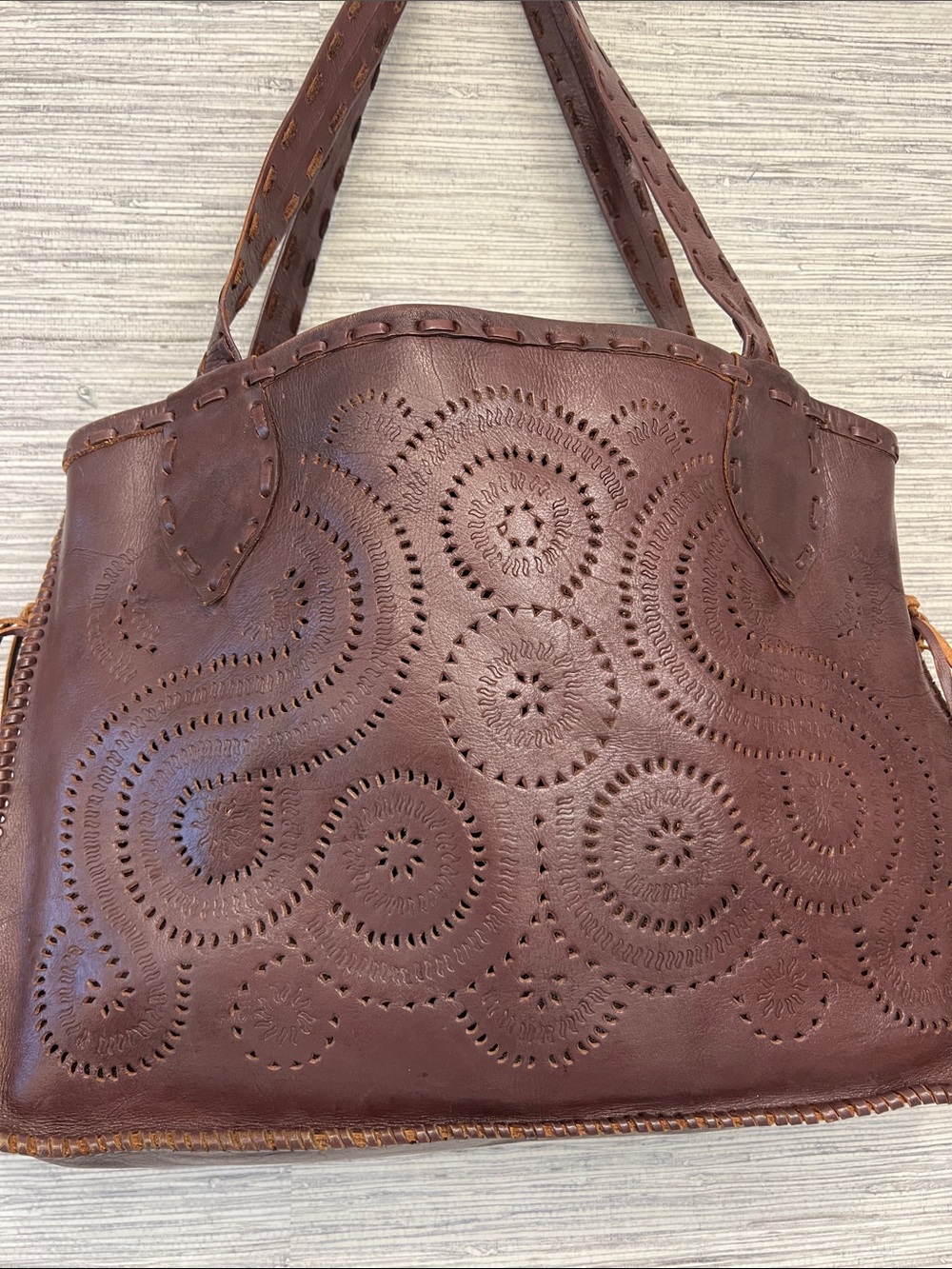 Women's Brown Perforated Leather Shoulder Bag - Classic Handcrafted Design